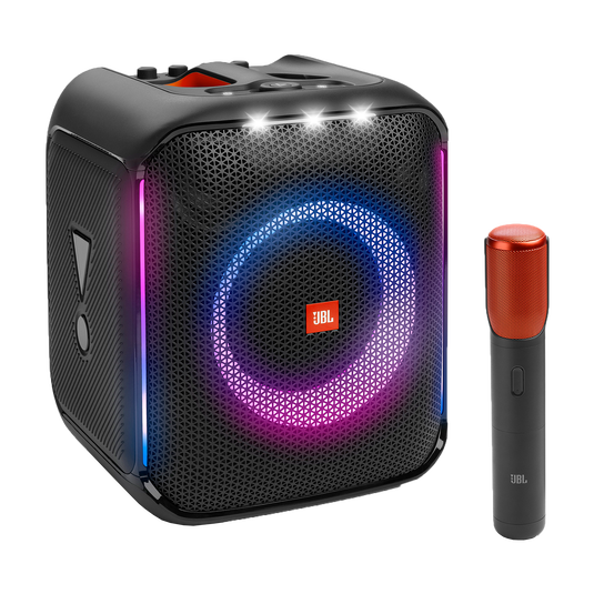JBL PartyBox Encore - Black - Portable party speaker with 100W powerful sound, built-in dynamic light show, included digital wireless mics, and splash proof design. - Hero image number null